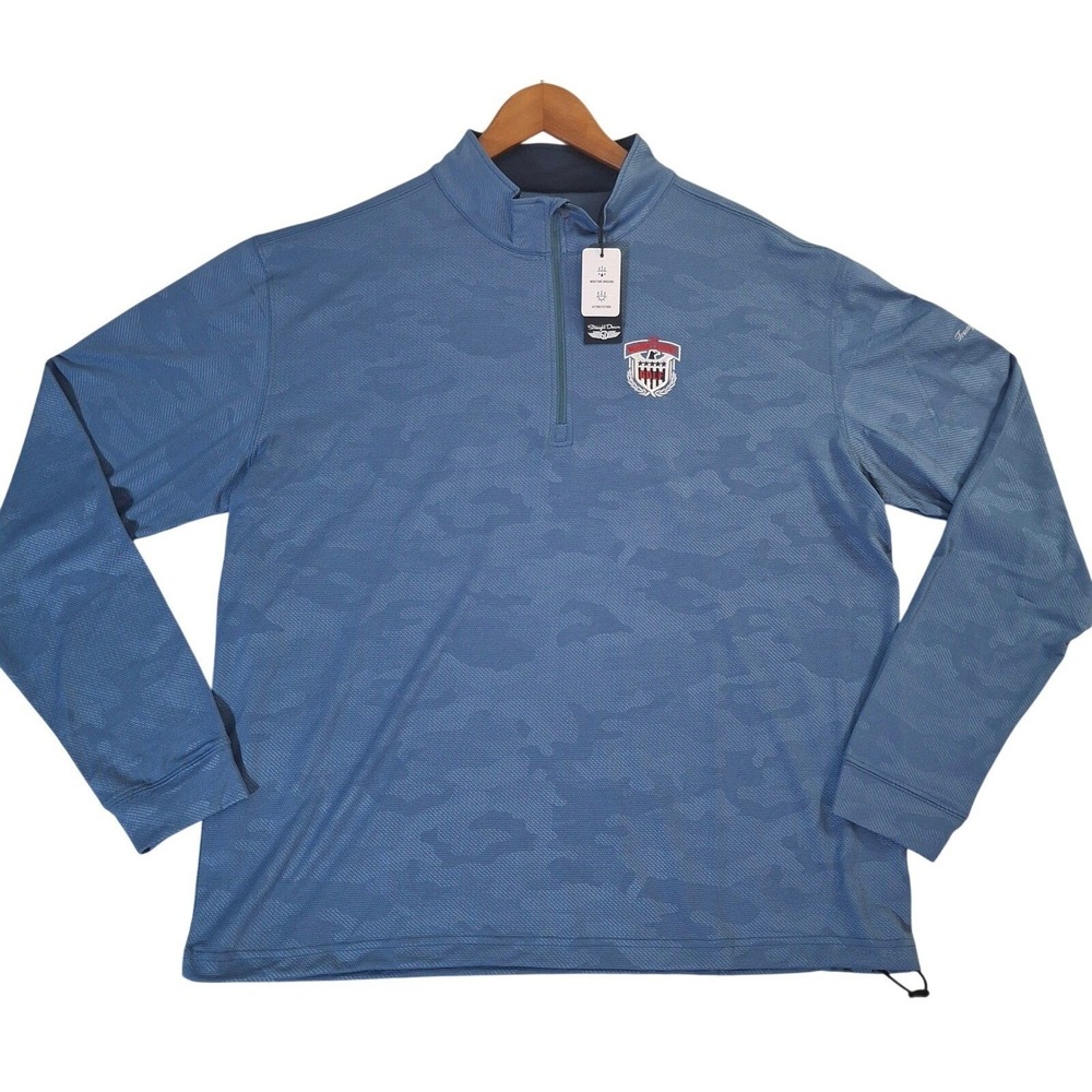 Straight Down Mens XXL Blue Camo 1/4 Zip Trump International Golf Club Pullover